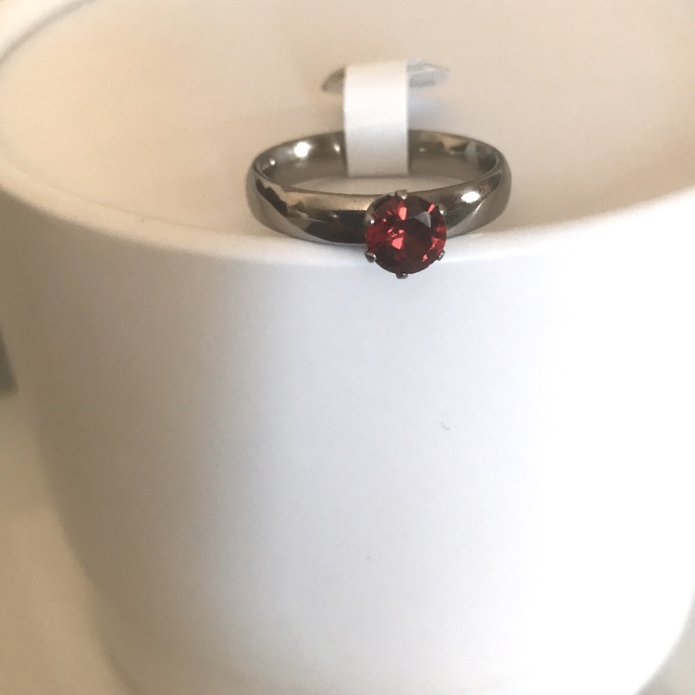 Stainless Steel Silver Ring With Ruby Rhinestone … - image 2